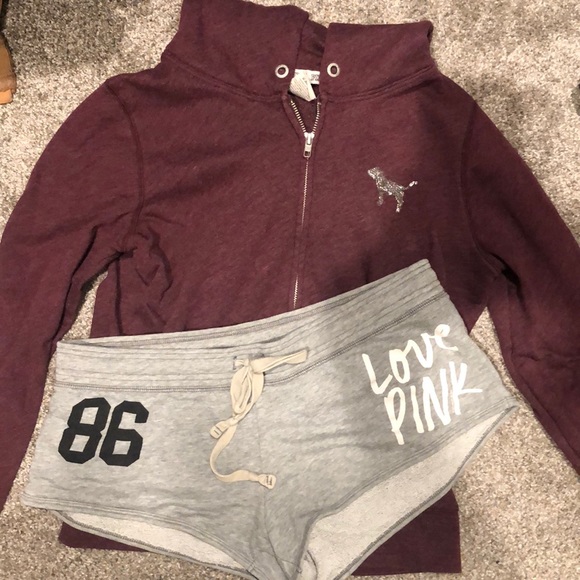 PINK Victoria's Secret Tops - PINK zip up hoodie and shorts